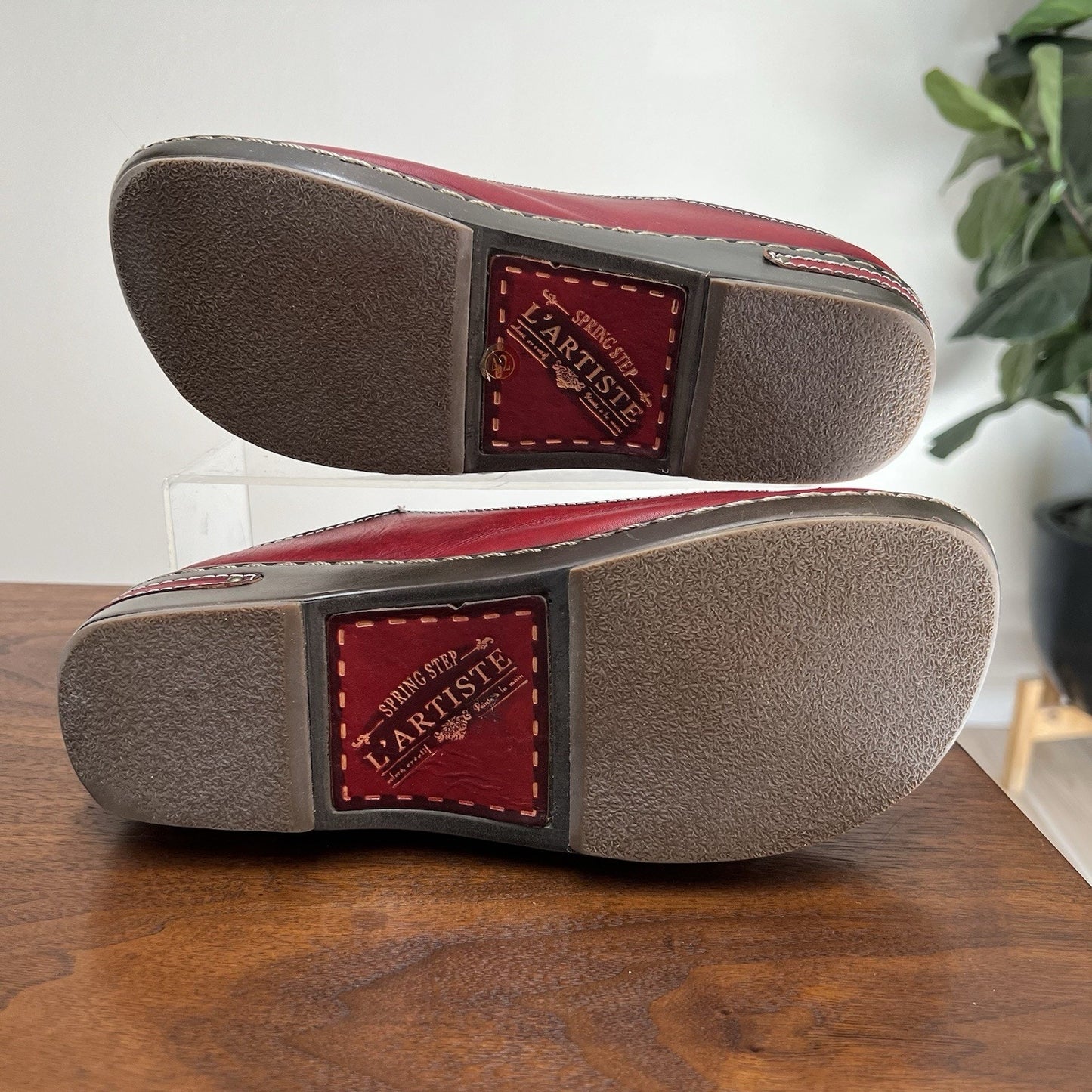 L'Artiste by Spring Step Mule Womens Chino Red Leather Clog 11.5 Sz 42 EU