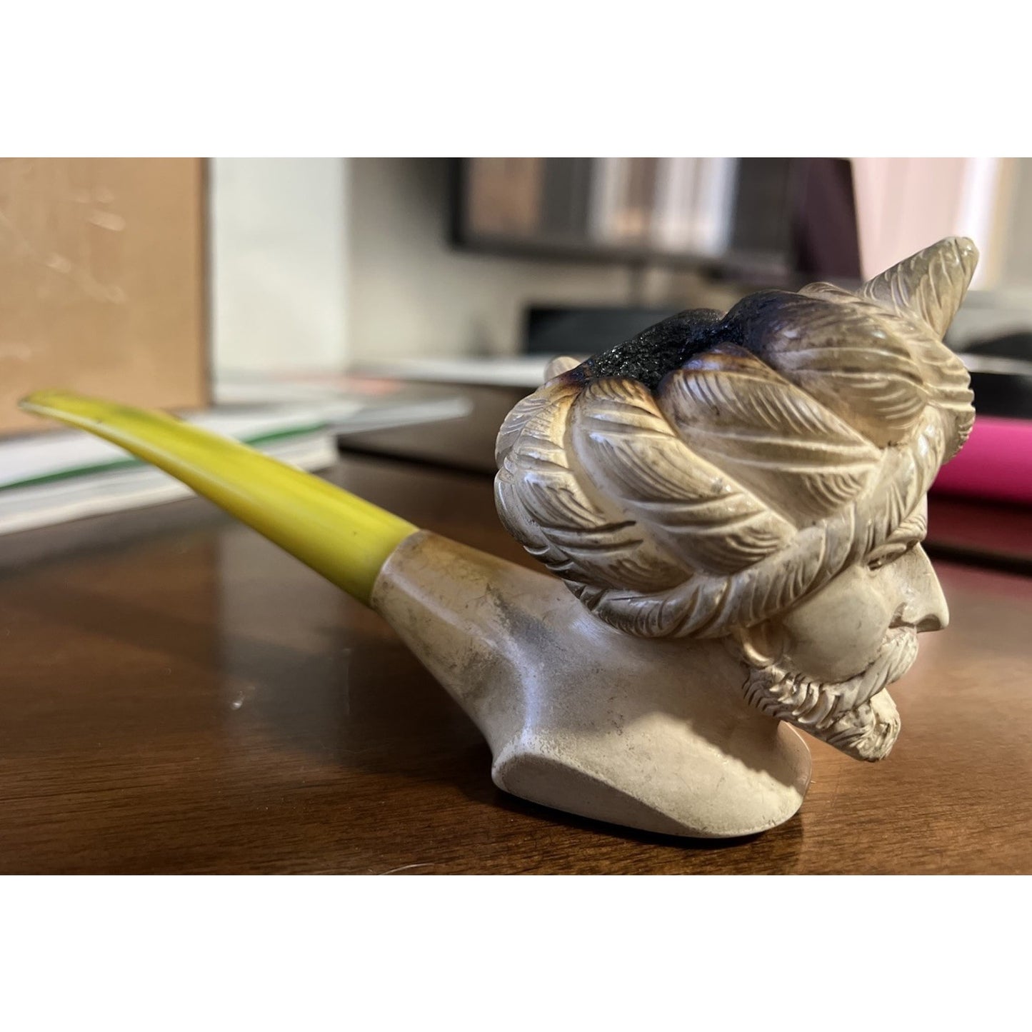 Vintage Hand Carved Sultan Bent Billiard Meerschaum Estate Tobacco Sitting Pipe