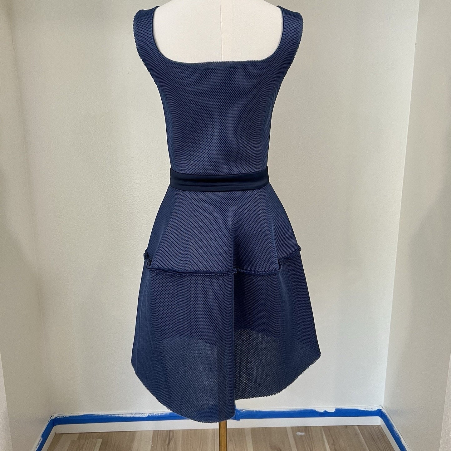 Maje Mesh Mini Dress (2) Futuristic Avant Garde Blue Runway Structural Party