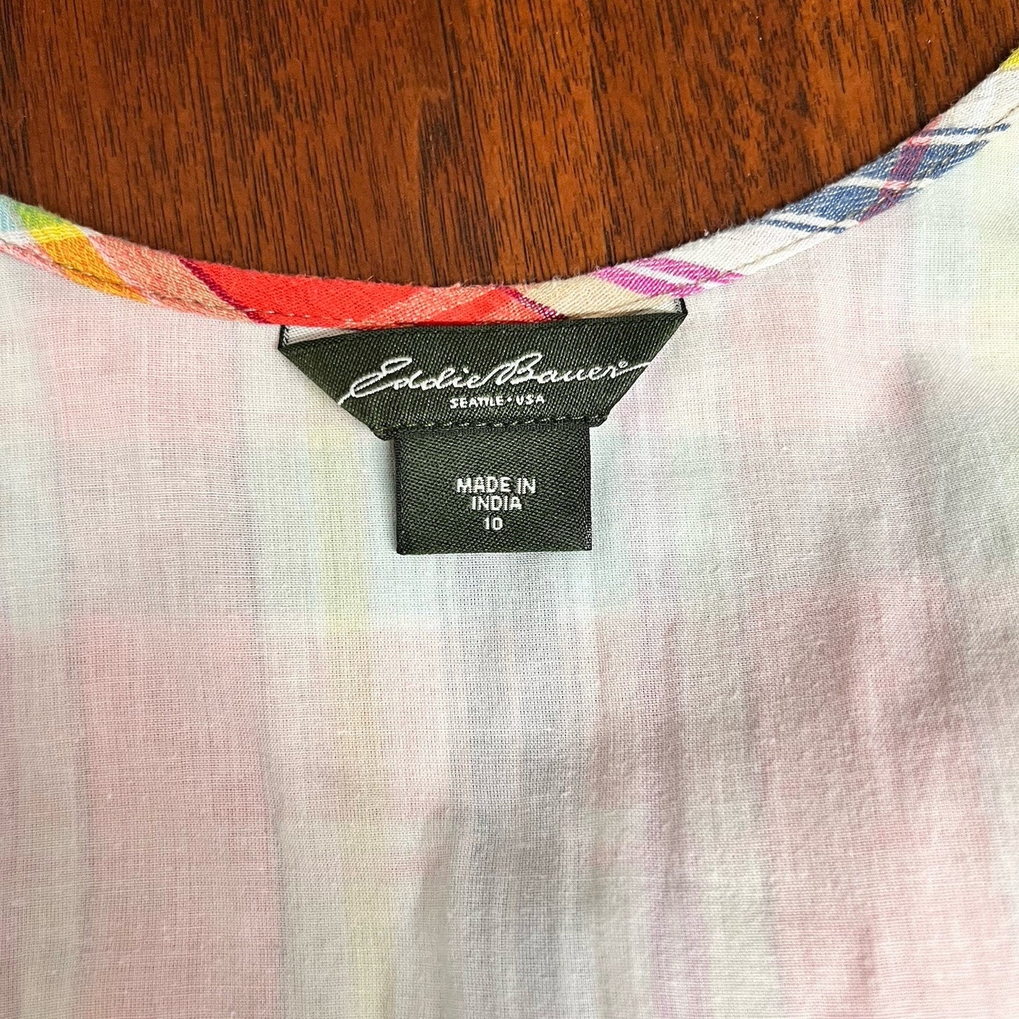 Eddie Bauer (10) Colorful Plaid Lined 100% Cotton Retro Midi Preppy Summer Dress