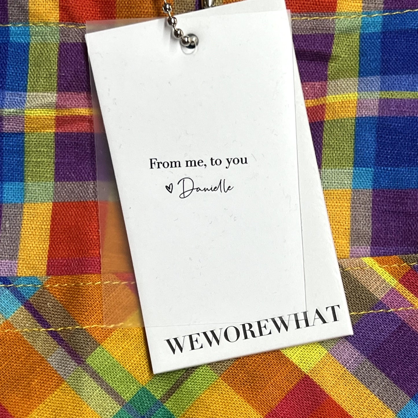 $128 NWT WeWoreWhat Danielle Bernstein Basic Rainbow Plaid Overall Shorts Sz S