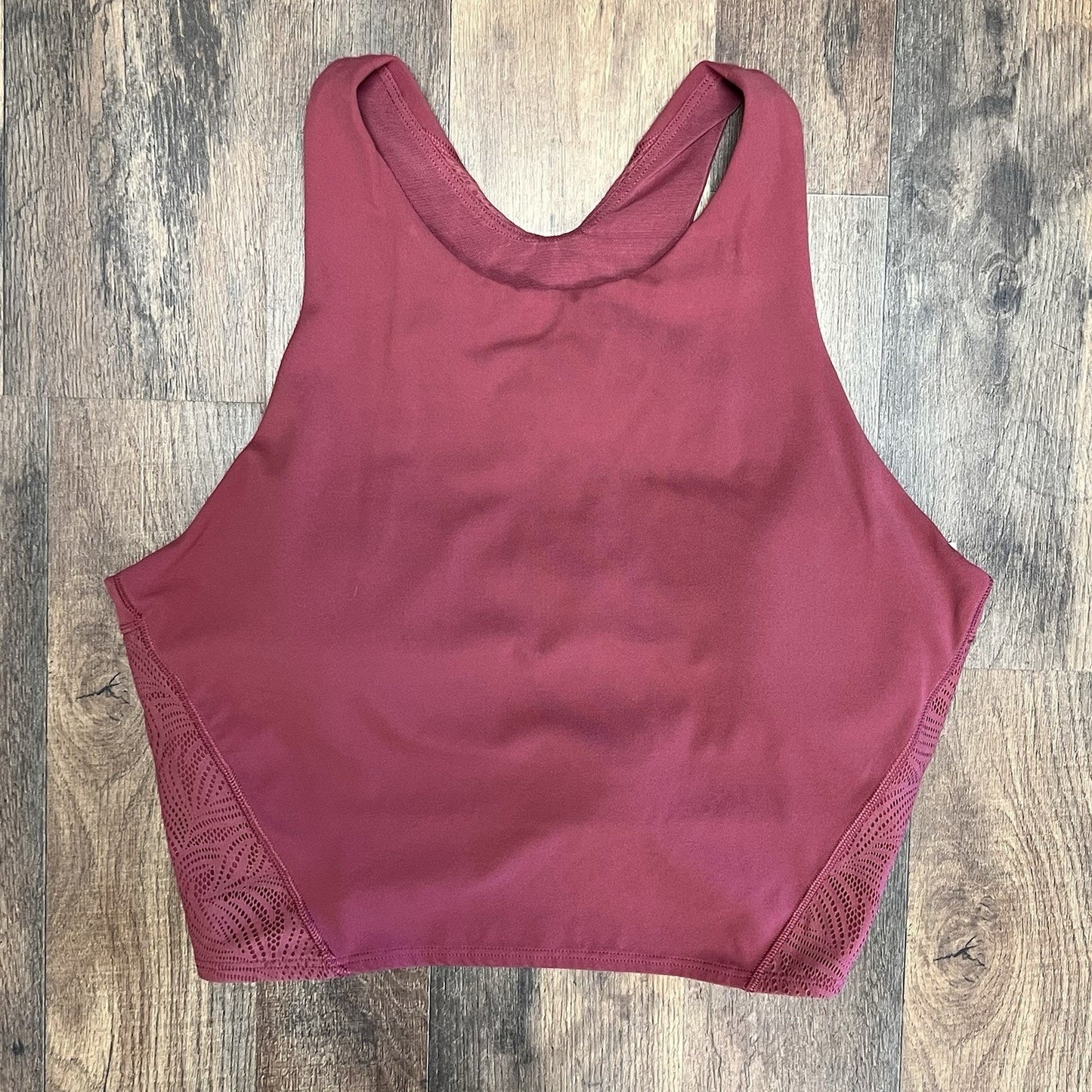 Athleta XL Conscious Lace Crop Top Shelf Bra Pink High Neck Low Impact Support
