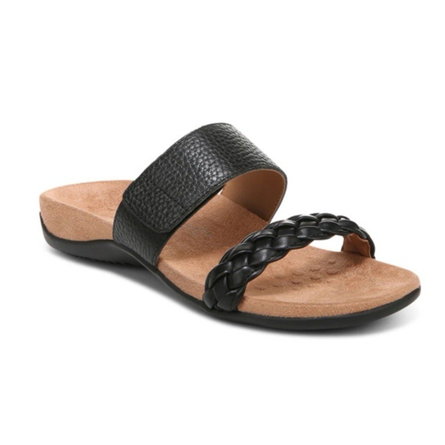 Vionic Jeanne 10 Leather Sandal Black Braided Slide Orthotic Adjustable Arch