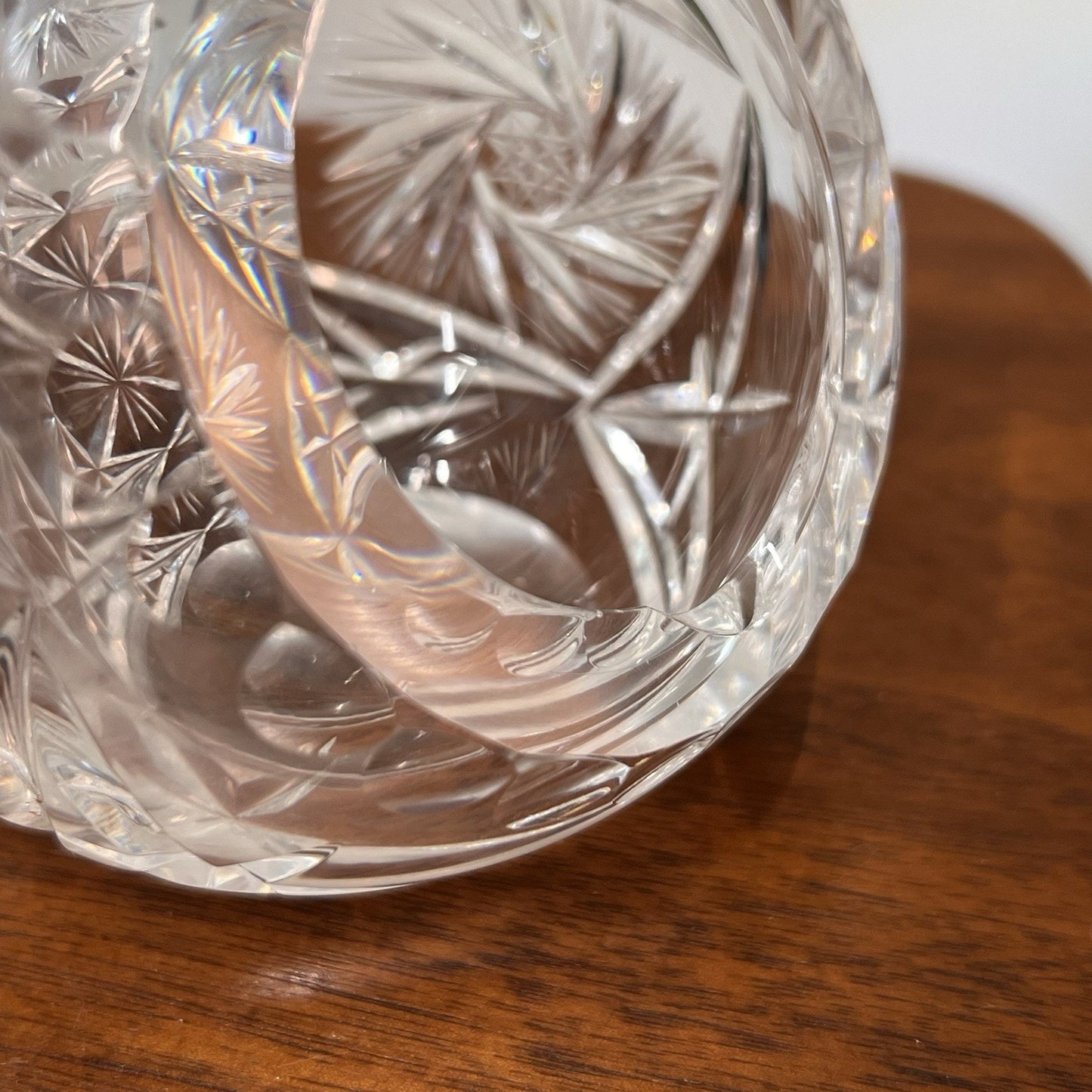 New Cut Lead Crystal Orb Ashtray Cigar Holder 60s Retro Pinwheel Cut Lounge