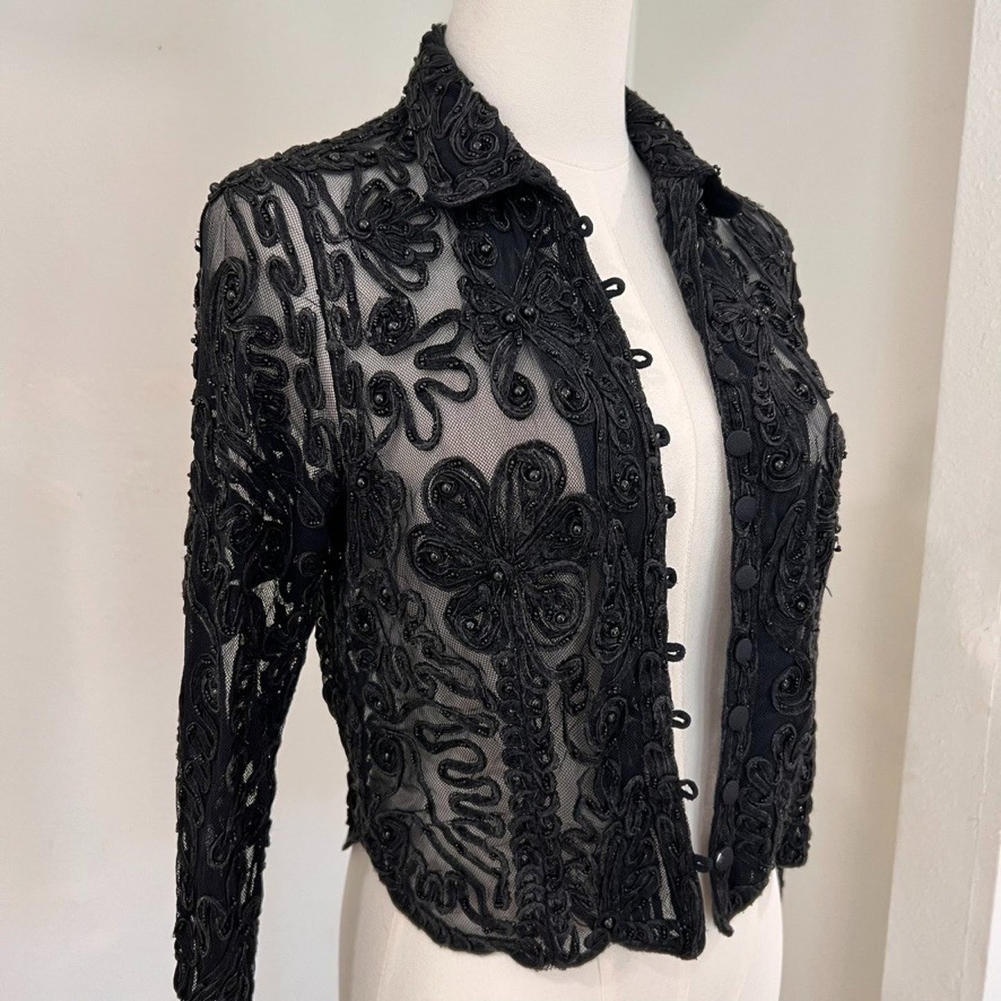 Vintage Cache (L) Statement Button Up Top Goth Drama Glam Mob Wife Couture Bead