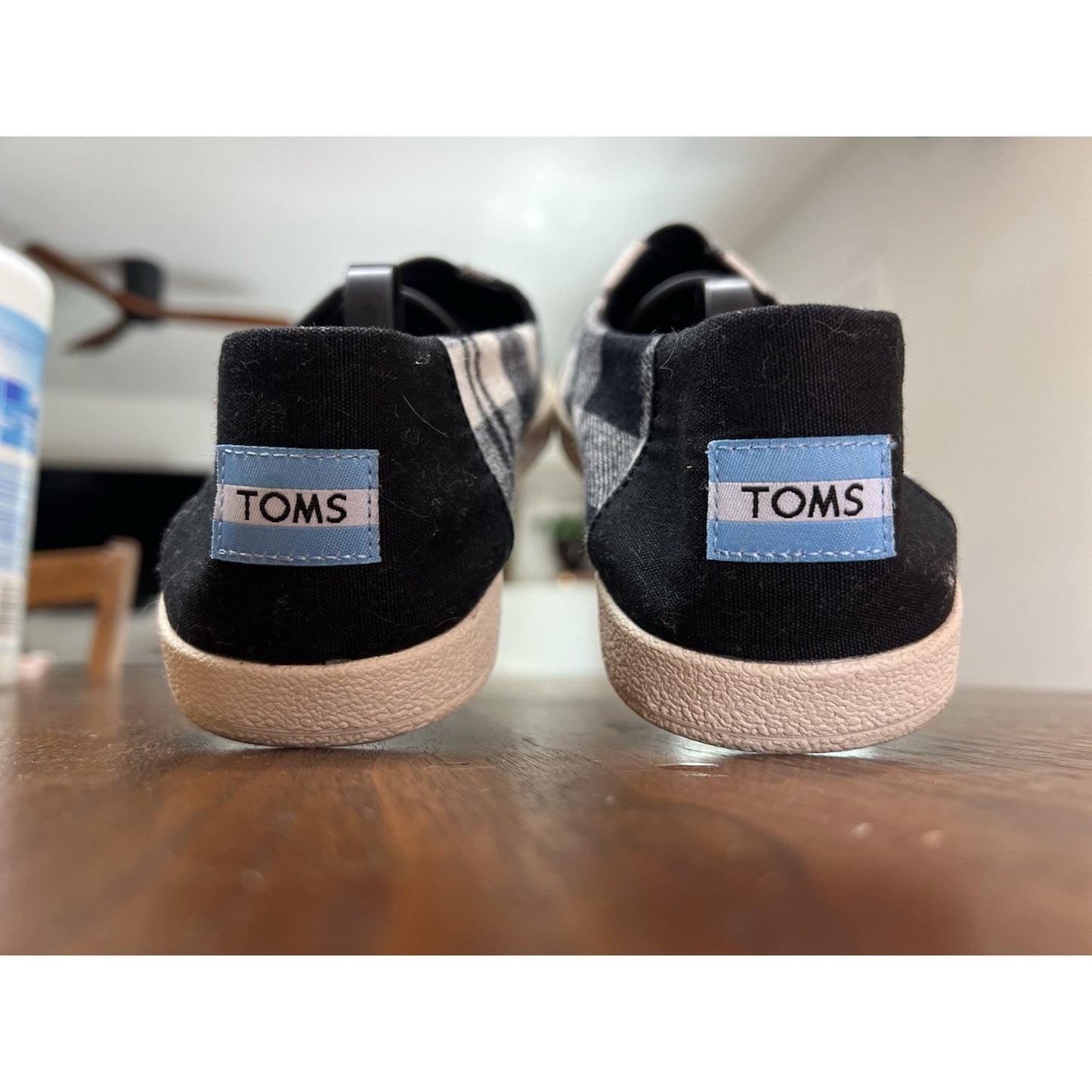 Toms Avalon Plaid Flannel Casual Slip-on Loafer Size 10 Sneaker Black & White