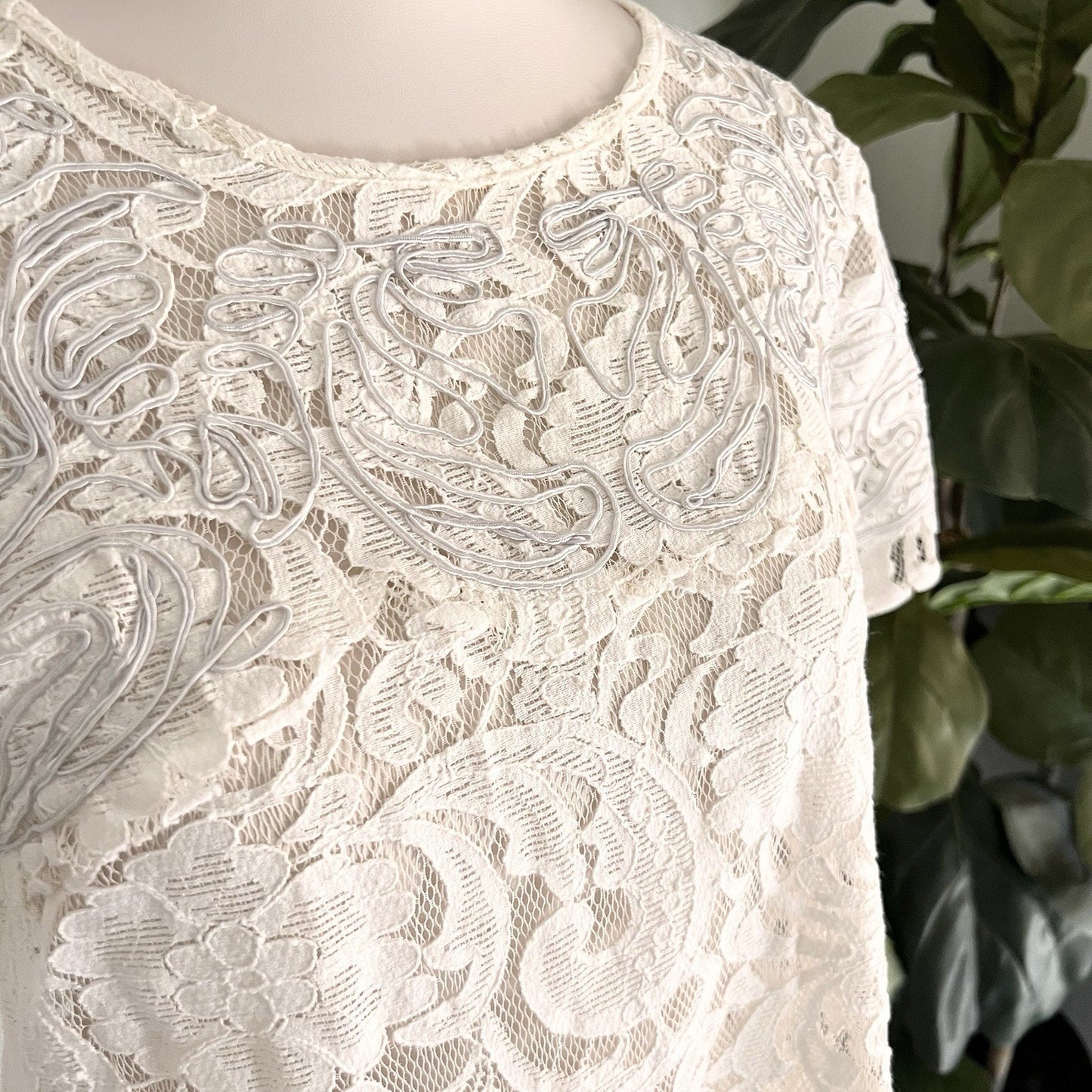 Free People (M) Doily Lace Mini Dress Coquette Romantic Cover Up Boho Ivory