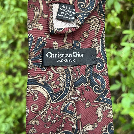 Christian Dior 100% Silk Designer Men’s Tie Paisley Necktie Made In Italy & USA