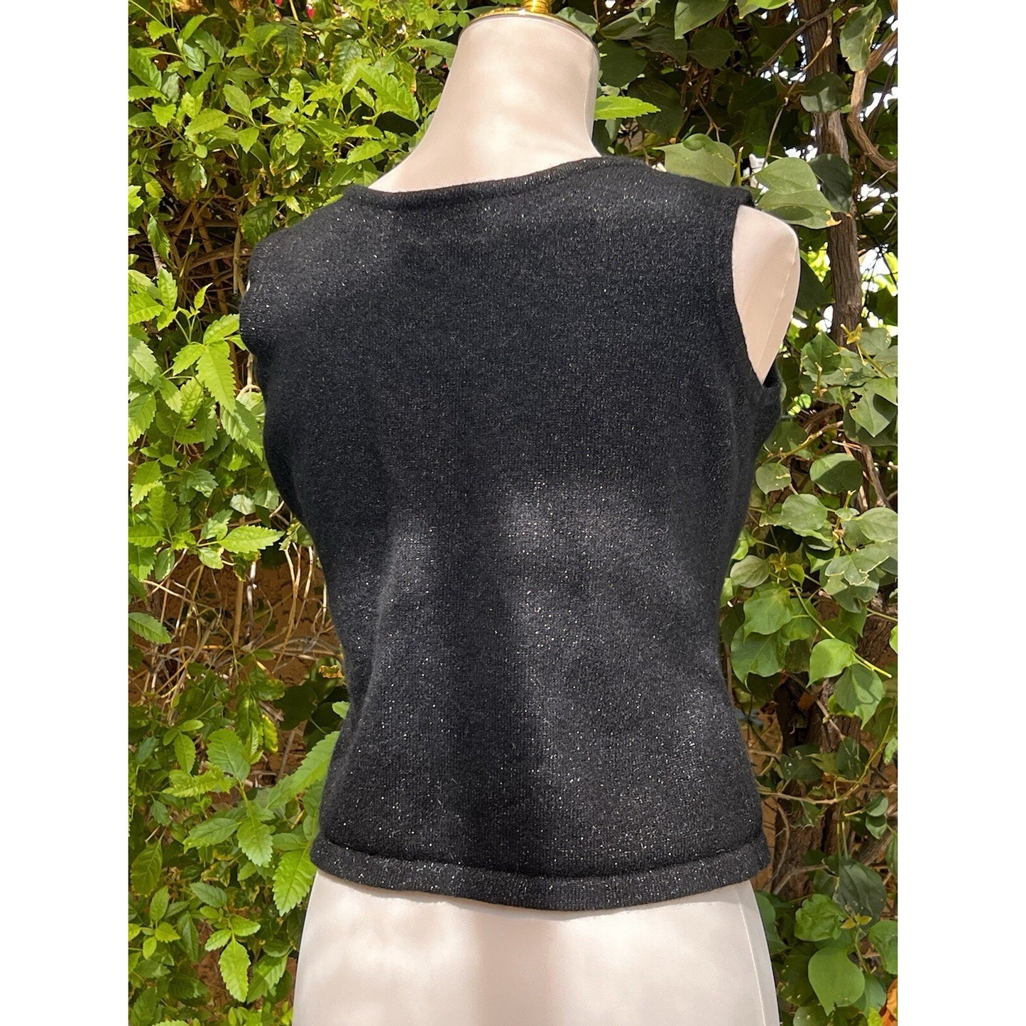 Luisa Spagnoli Perugia Italian Designer Sleeveless Top Black Wool Metallic Gold