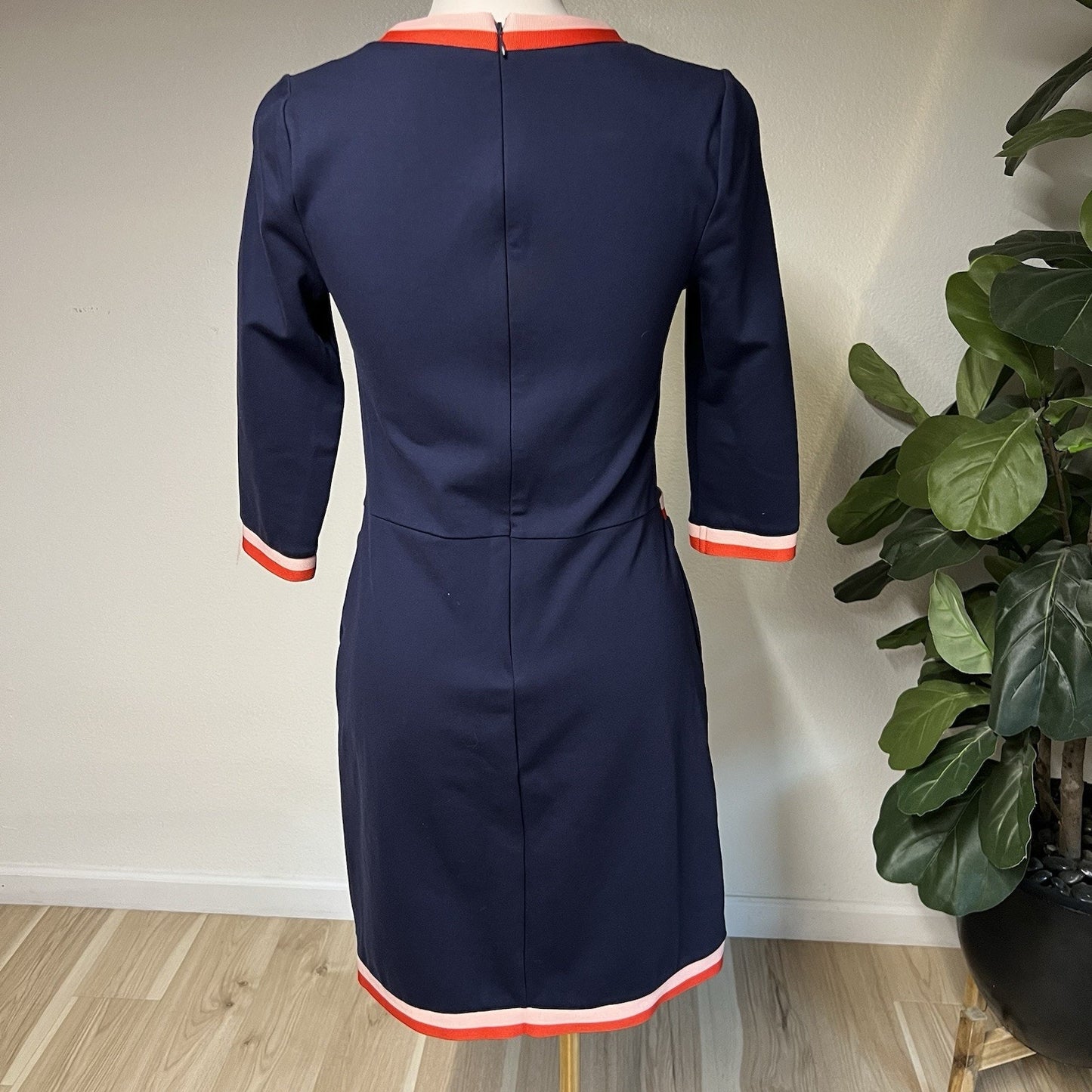 Boden 60s Style Sz 4 Gloria Ponte Dress Navy Pink Trim Retro Jackie O Vintage