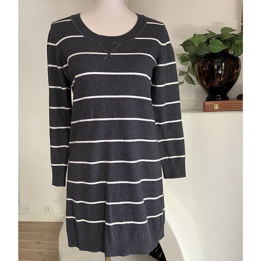 Banana Republic L Striped Midi Sweater Dress Cotton/Angora Elbow Patch Preppy