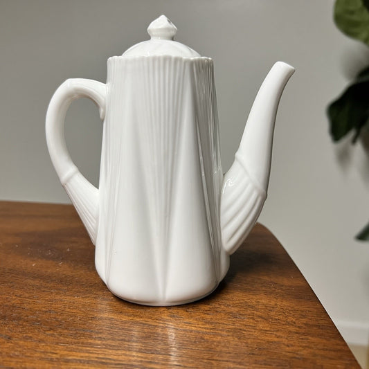 SHELLEY Dainty All White Mini Coffee Pot Lid Vintage Bone China 7” Delicate