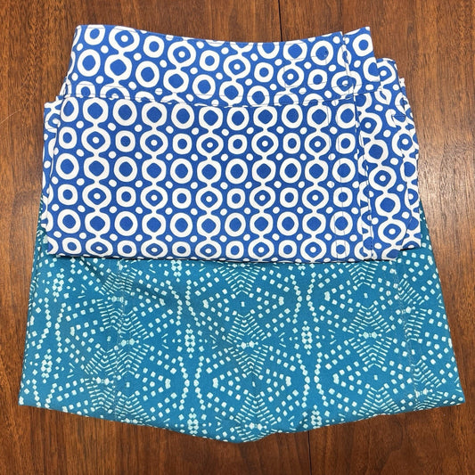 Pair Of 2 RipSkirt Hawaii XL Length 2 Wrap Skirts Blue & White Dot, Teal