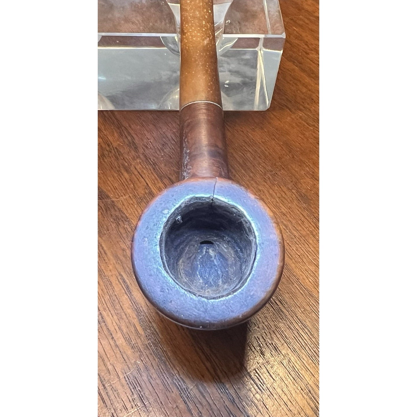 Vintage Dark Walnut Billiard Estate Pipe - Cracked Bowl
