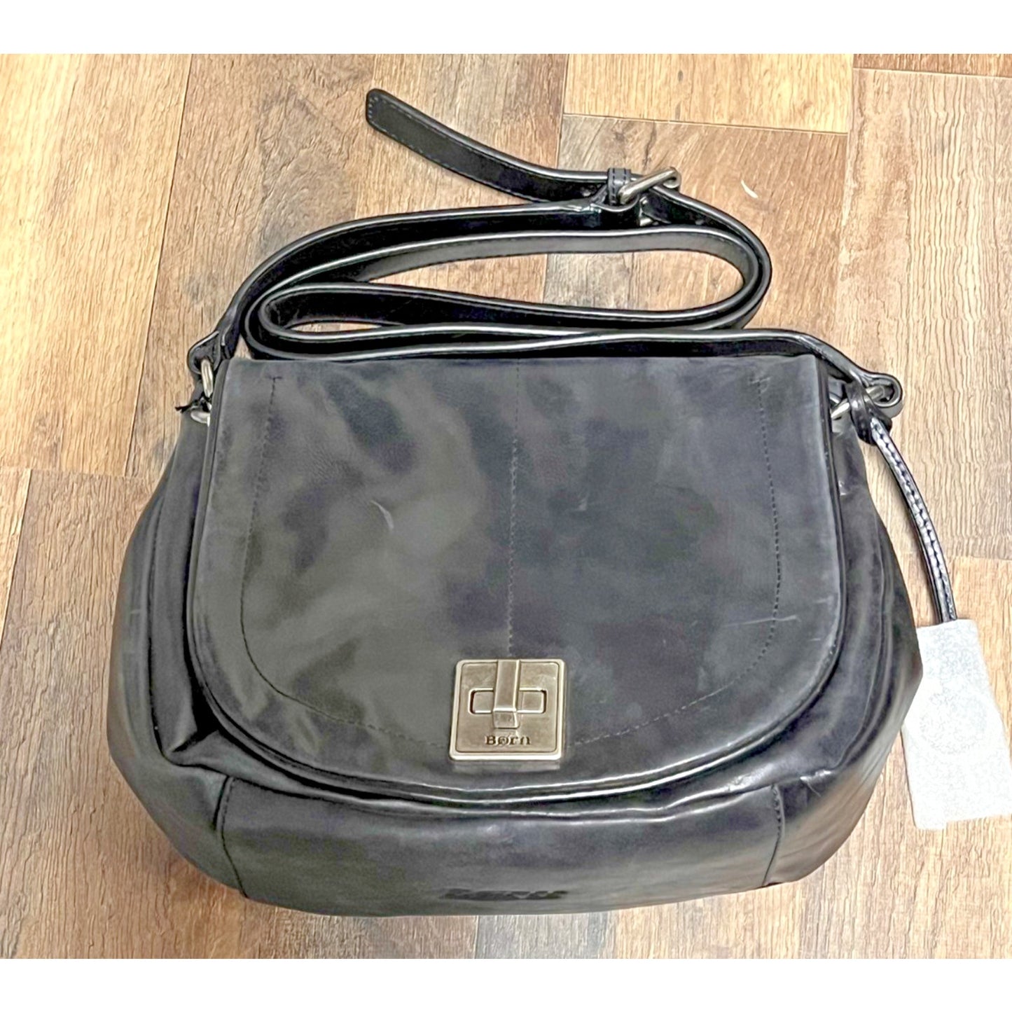 NWT BORN Black Leather Saddle-Style Shoulder Bag