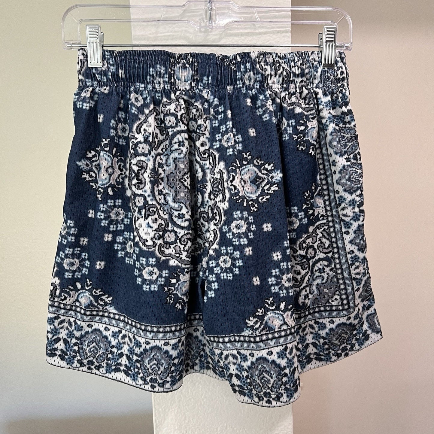 Inaka Power Shorts Mens (M) 25” Mesh Blue Paisley Pattern Streetwear 5” Inseam