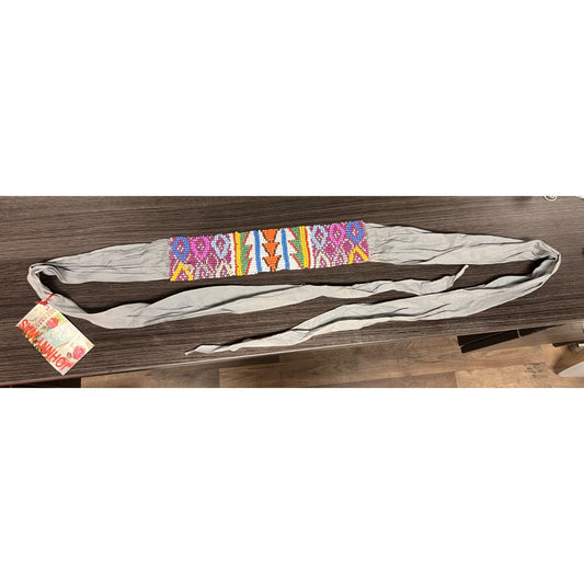 Johnny Was Grey Ellyn OBI Belt Beaded Sash Tie Hippie Boho Handmade