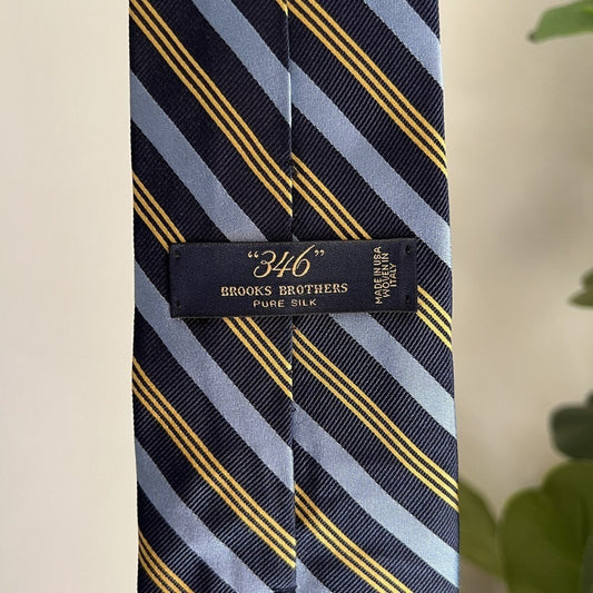Brooks Brothers 346 100% Silk Tie Rep Stripe Navy Blue Gold Necktie Classic