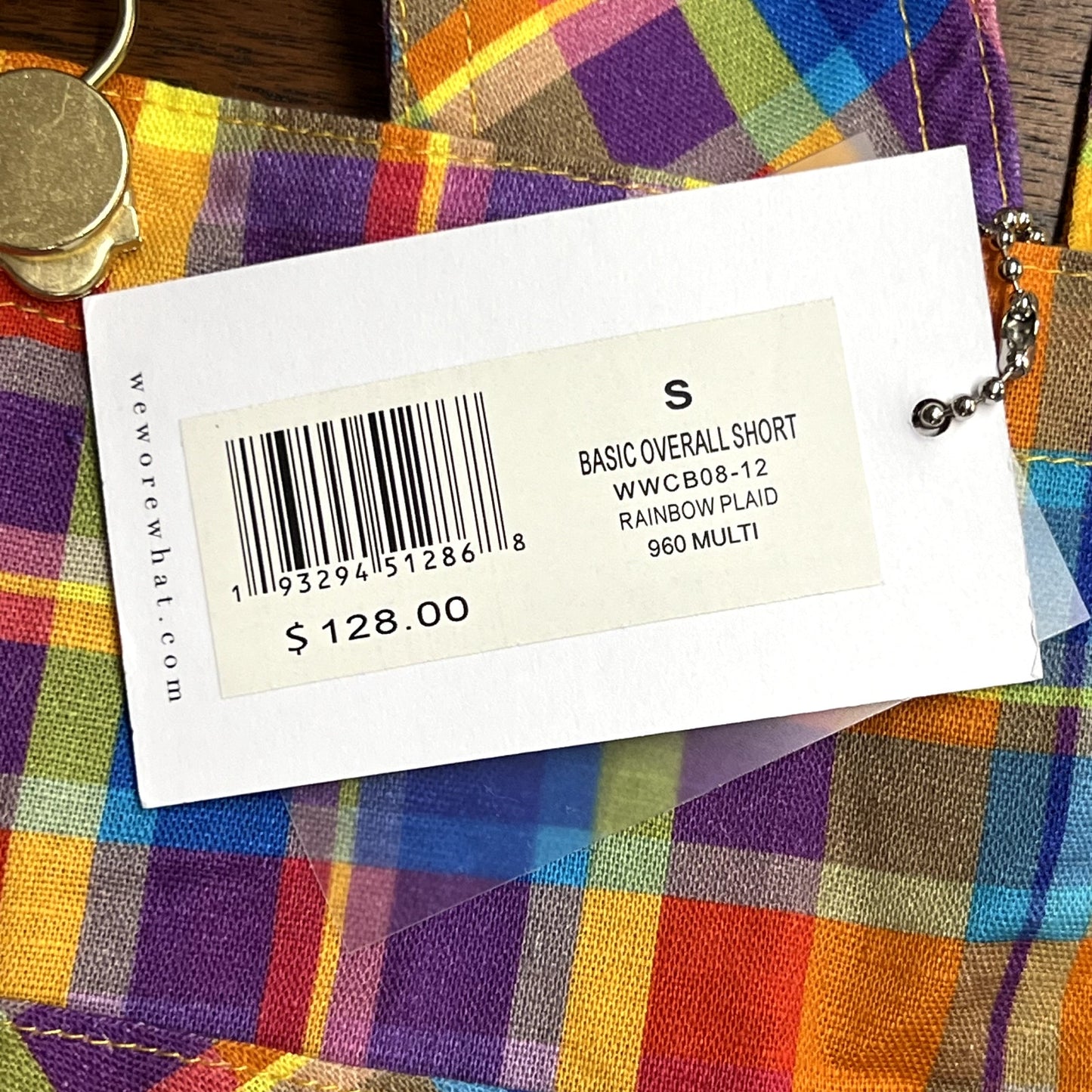 $128 NWT WeWoreWhat Danielle Bernstein Basic Rainbow Plaid Overall Shorts Sz S