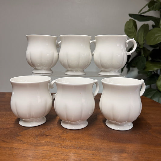 Set of 6 Block Windsor Bone China Mug 3.5” White Scalloped 10 oz Footed Classic