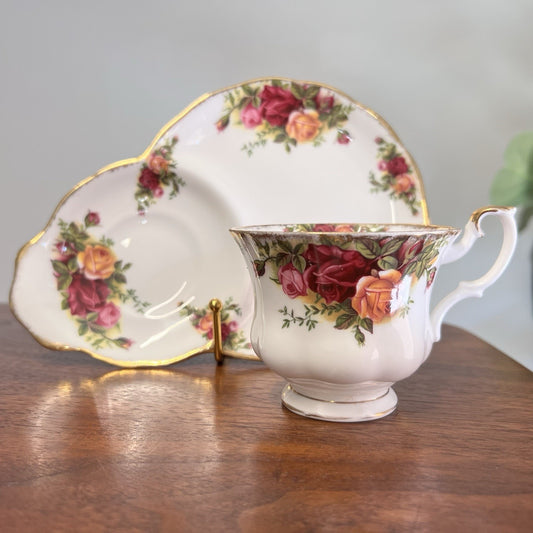 Royal Albert China Old Country Roses Dessert Snack Plate & Montrose Tea Cup Set