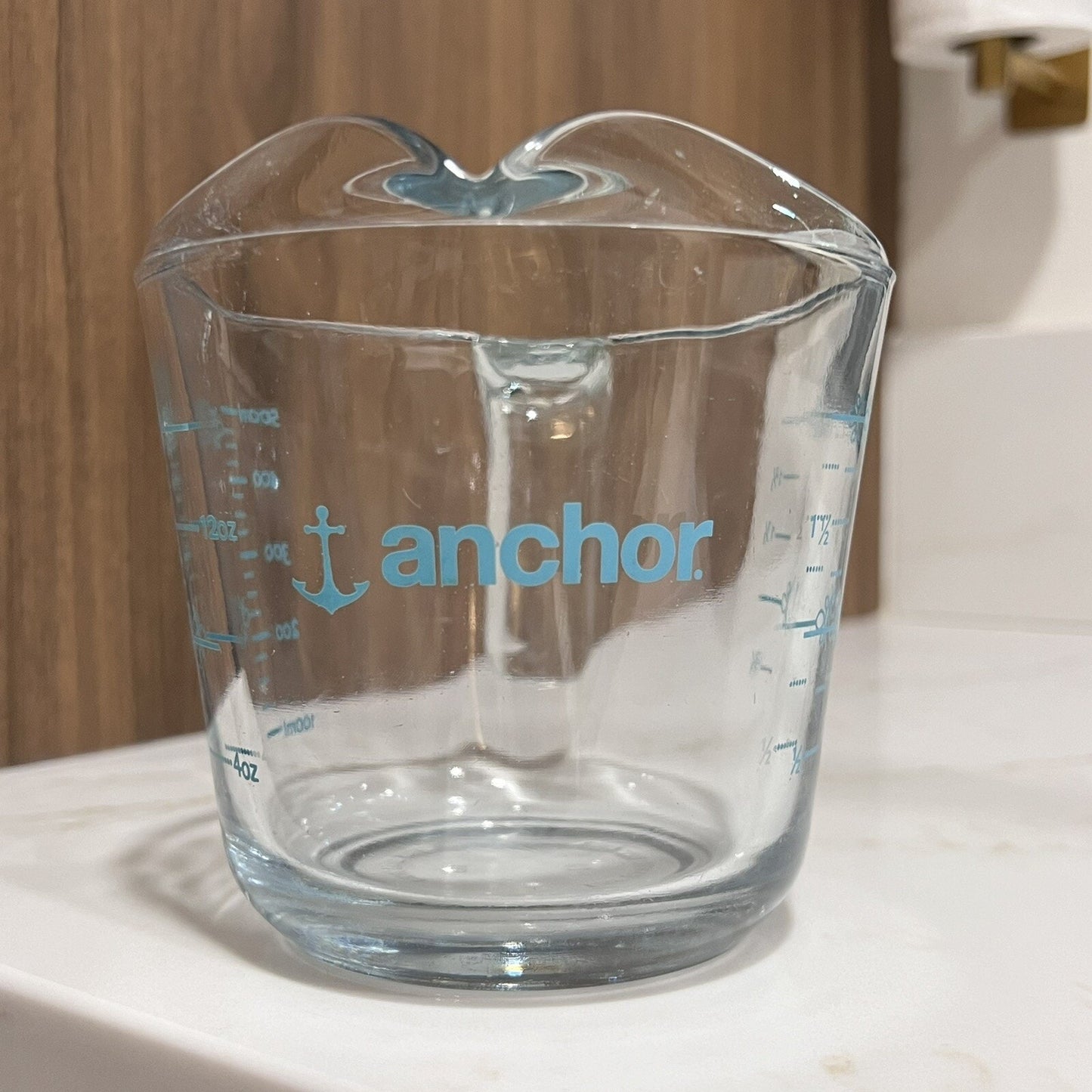 Vintage Anchor Hocking Glass Measuring 4 Cups Rare Blue Logo Mid-Century Kitchen