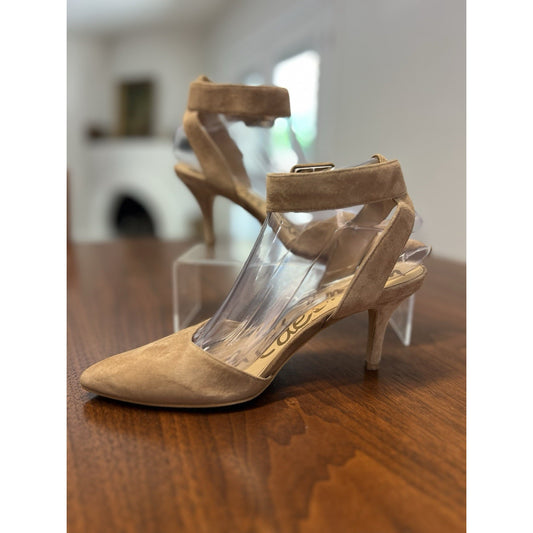 Sam Edelman Okala Ankle Strap Pump Women's 6 Tan Buckle Leather Pointed Toe
