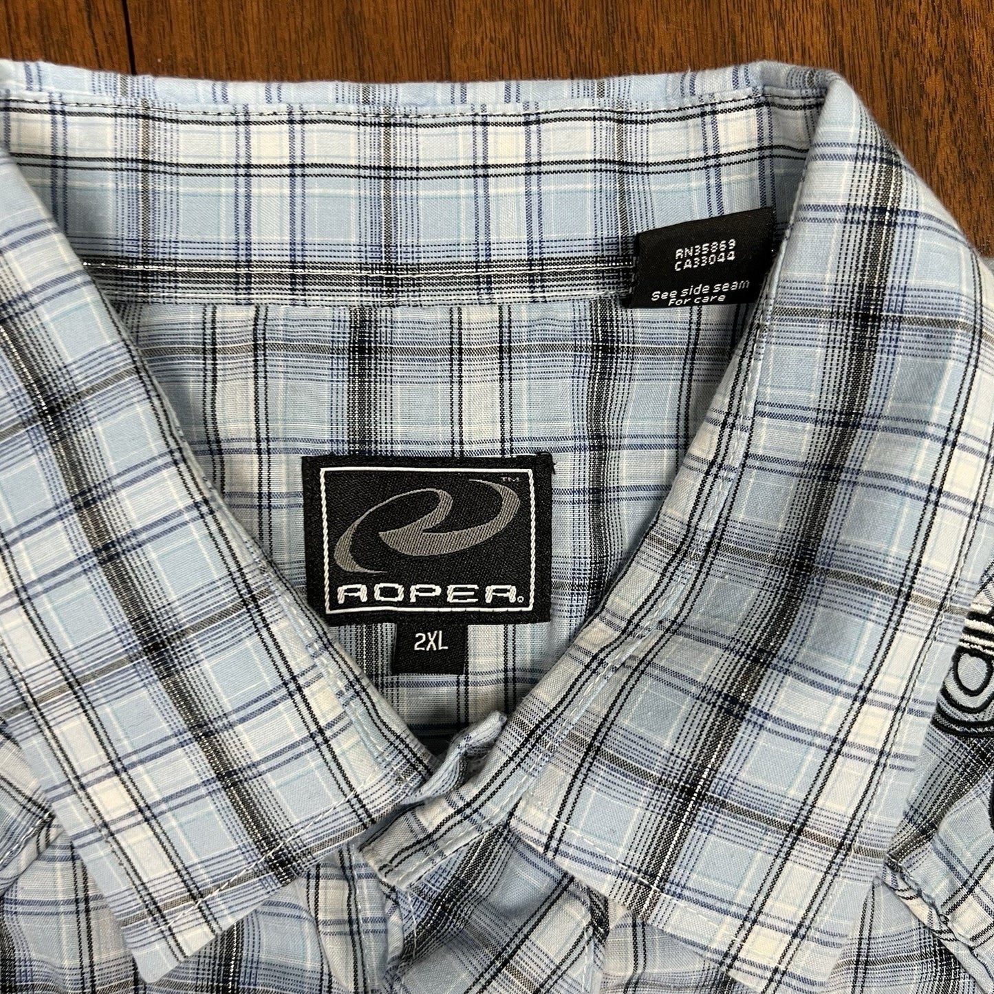 Roper 2XL Long Sleeve Button Up Blue Plaid Pistols Pearl Snap Retro Western