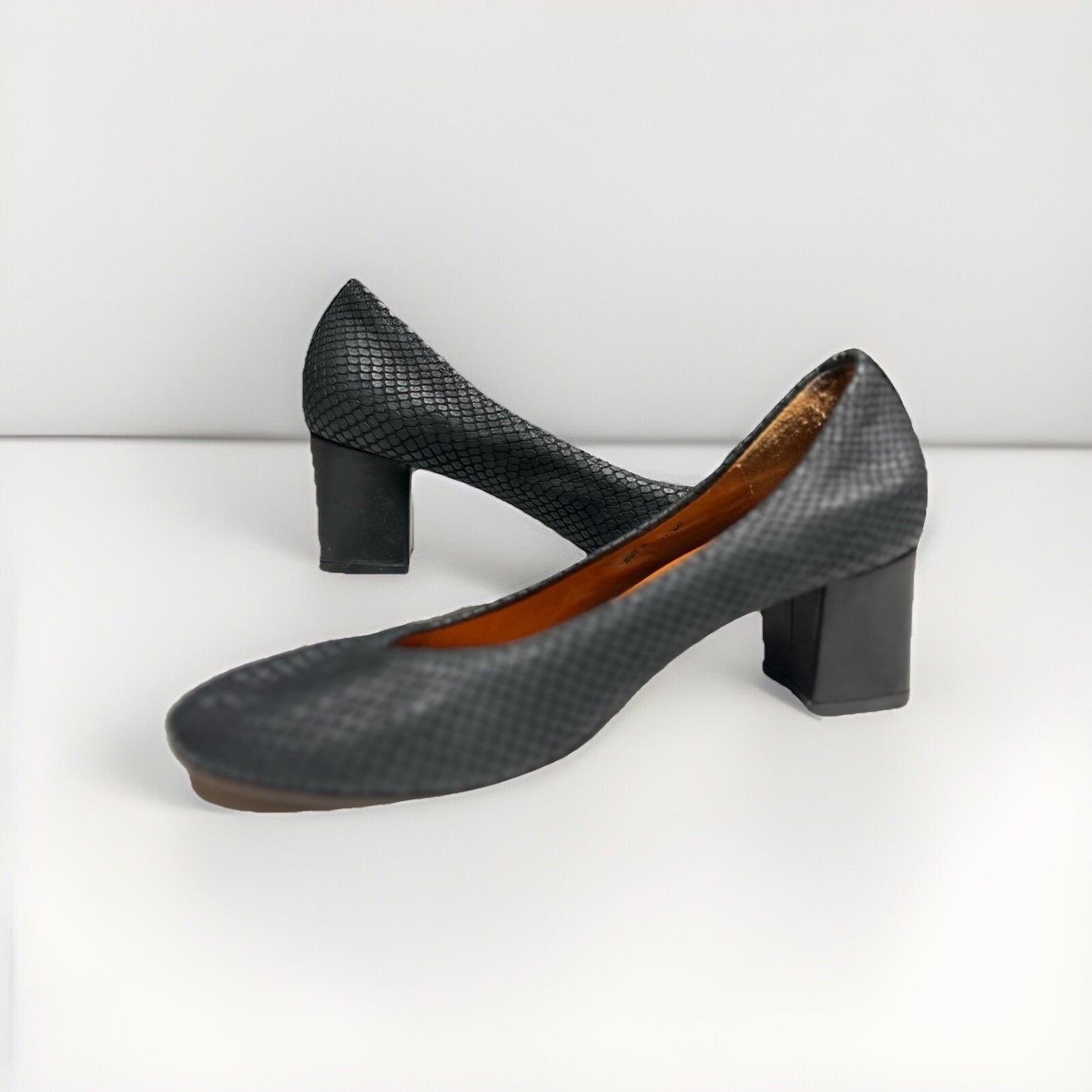 $645 Lanvin Black Snake Block Heel Ballerina Embossed Nubuck Leather 7.5 in Box