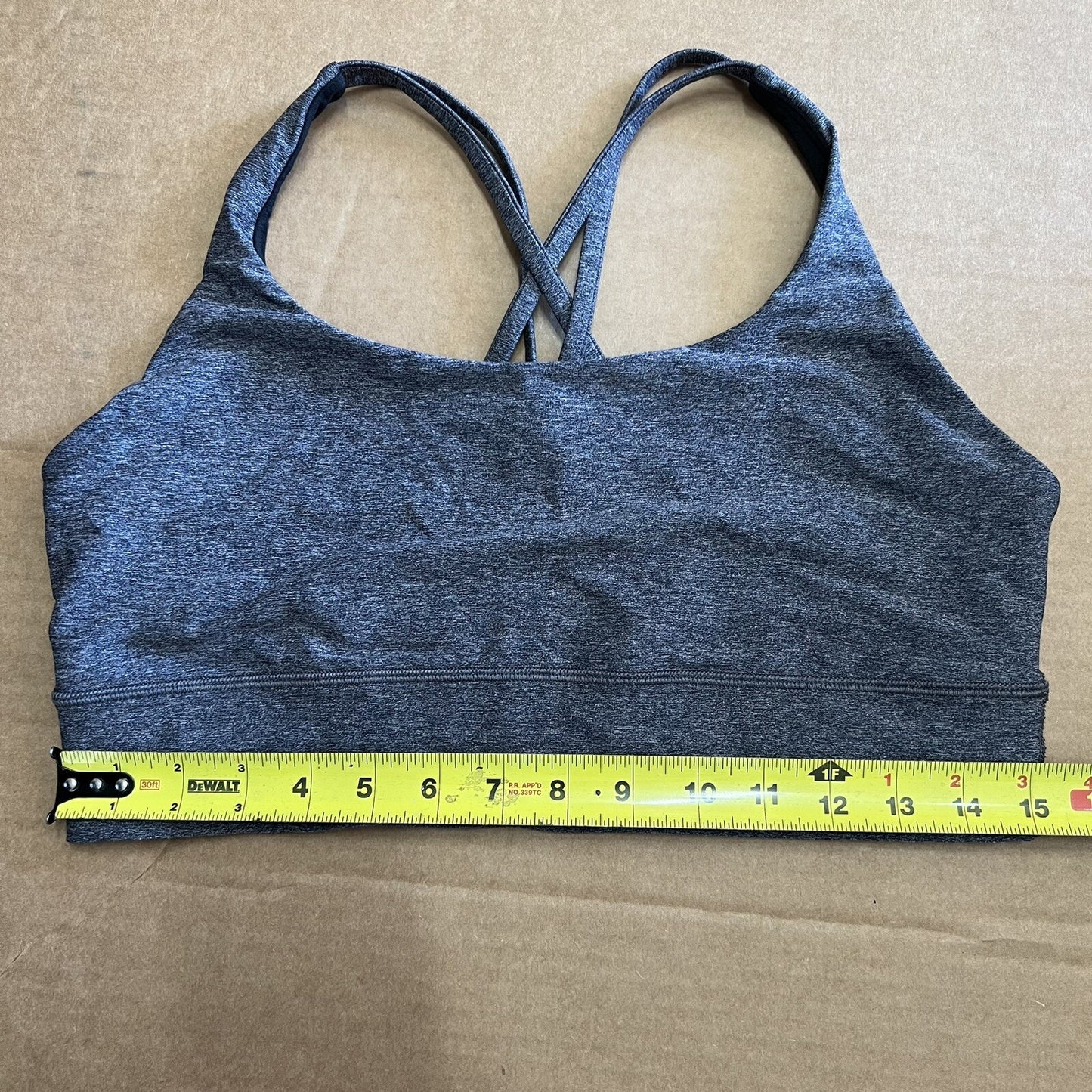 Lululemon Energy Sports Bra Size 12 B-D Cup Medium Support Yoga Strappy Grey