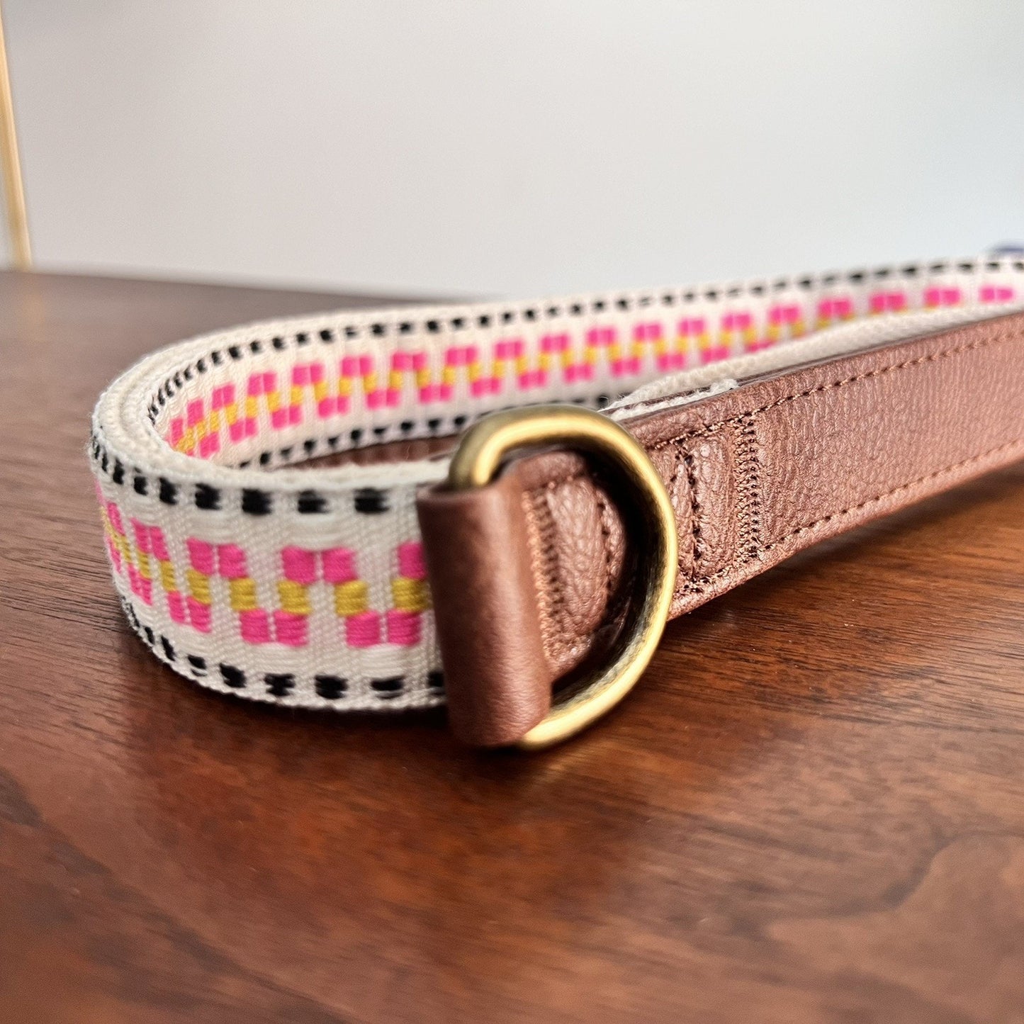 NWT Top Paw 4’ Short Faux Leather Pink Yellow Aztec Boho Girly Puppy Dog Leash