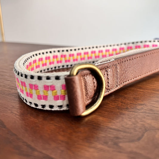NWT Top Paw 4’ Short Faux Leather Pink Yellow Aztec Boho Girly Puppy Dog Leash