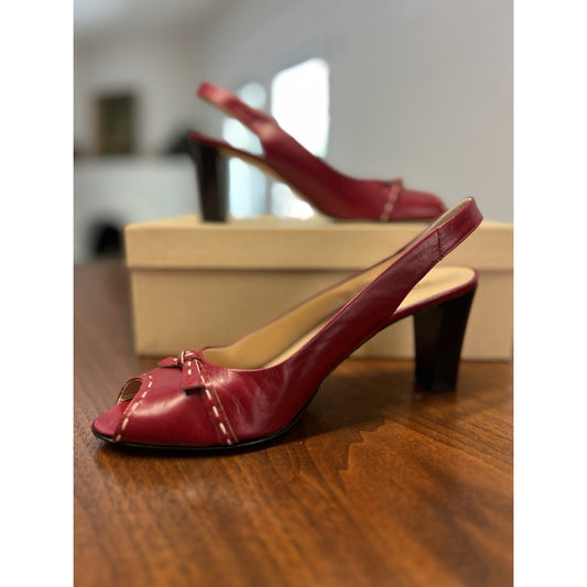 Amalfi Gabby Wine Leather Pump Open Toe Sling Back Bow Women’s Size 7