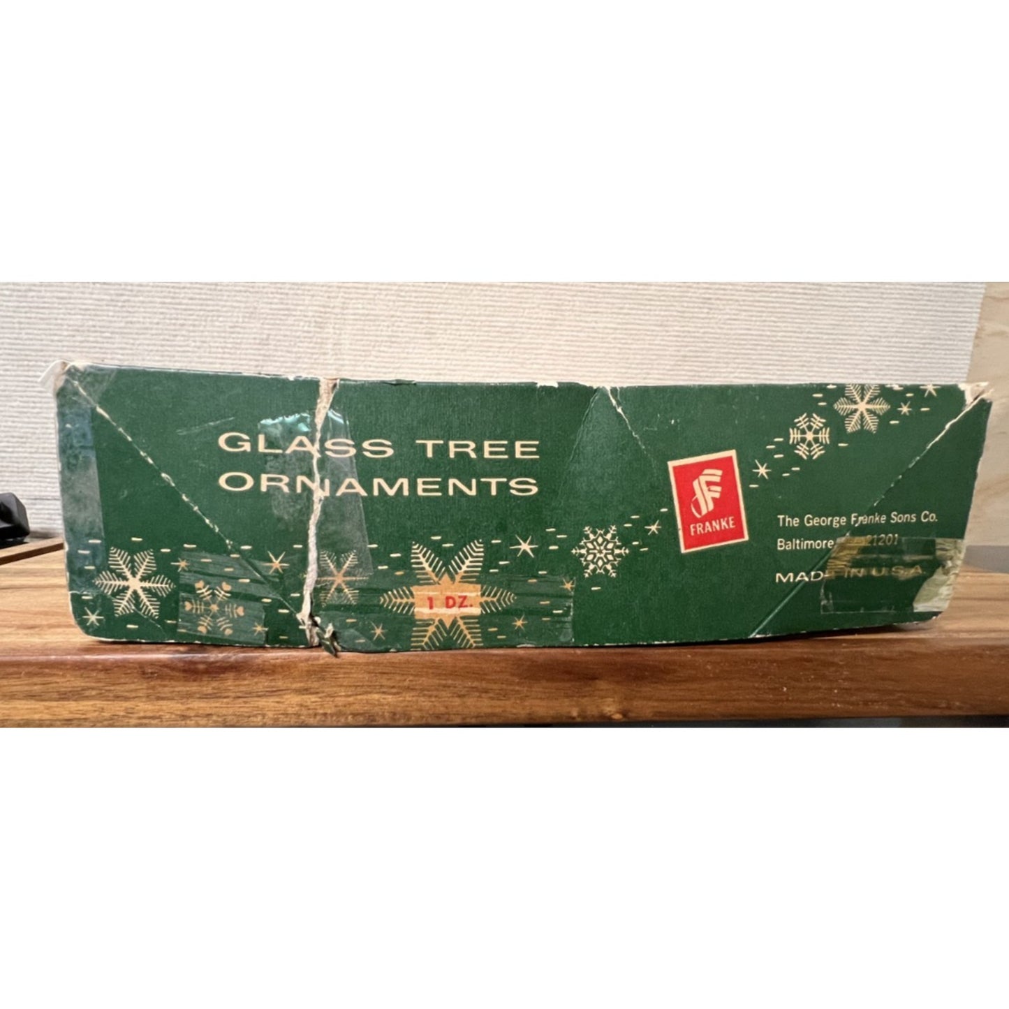 Box Of 12 Red George Franke MCM 1-3/4” Glass Christmas Tree Ornaments