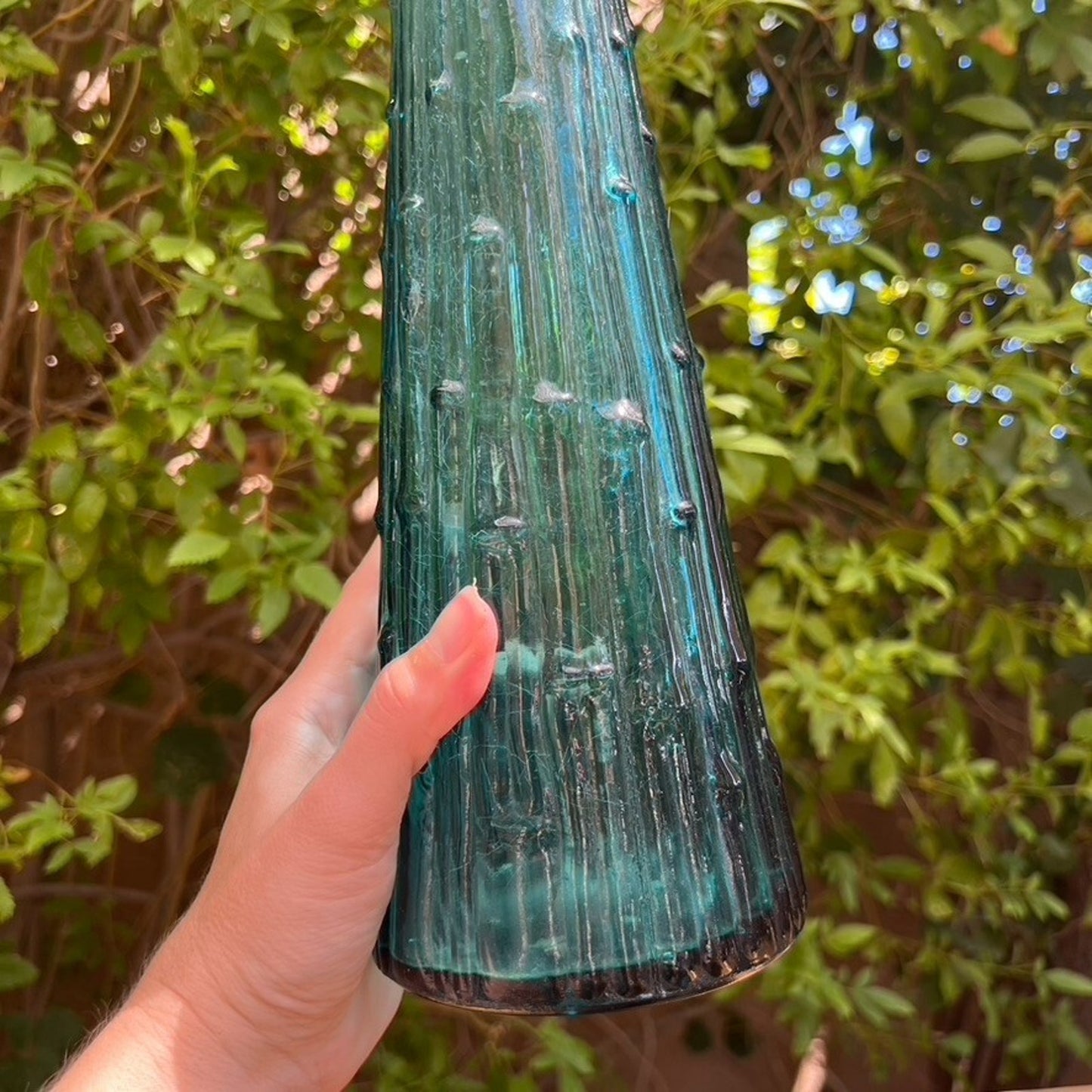 Vintage Italian Empoli Genie Bottle Decanter Bamboo Drip Wax Teal MCM