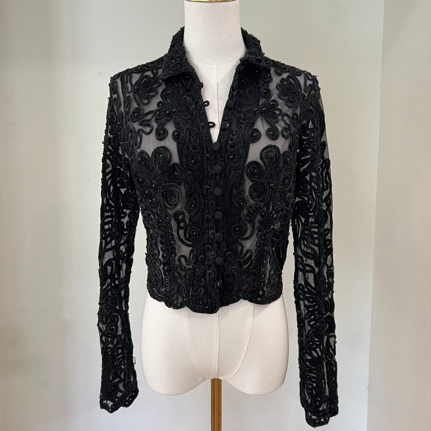 Vintage Cache (L) Statement Button Up Top Goth Drama Glam Mob Wife Couture Bead
