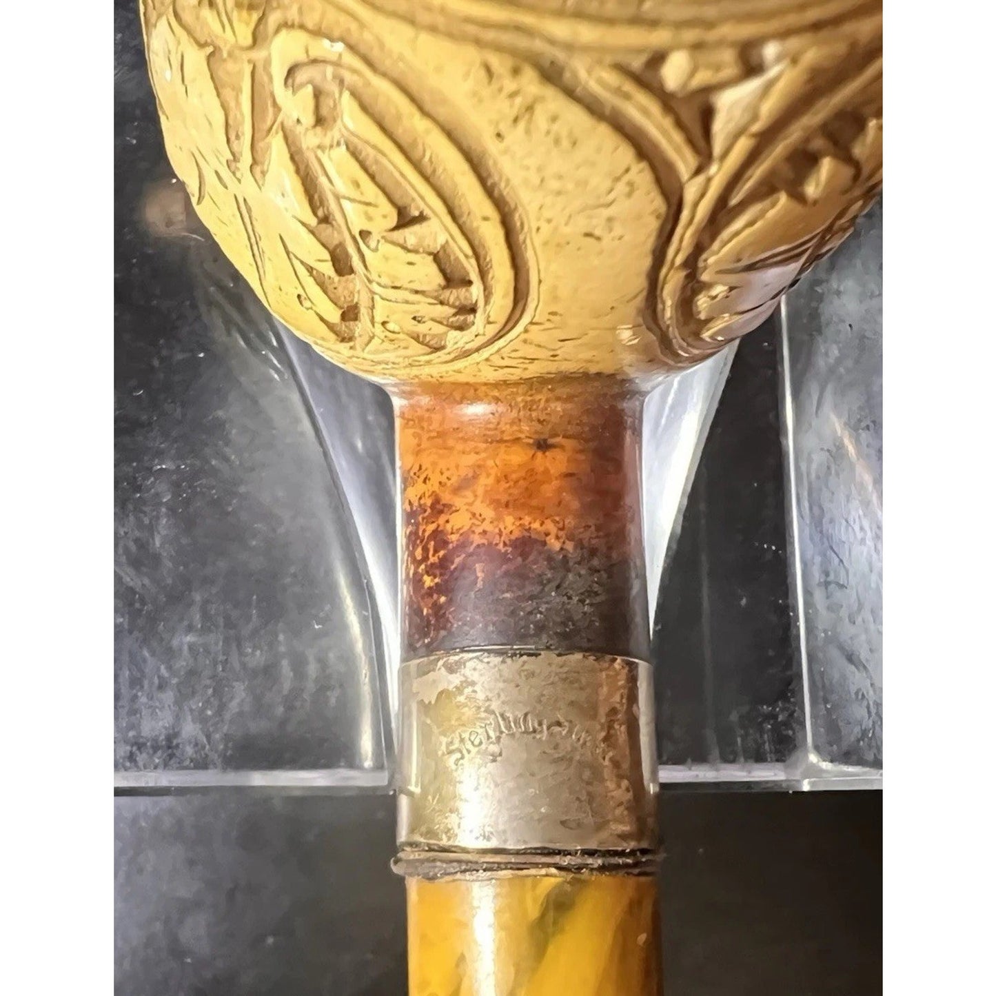 Vintage Hand Carved Meerschaum Estate Smoking Pipe w/ Sterling Silver Band