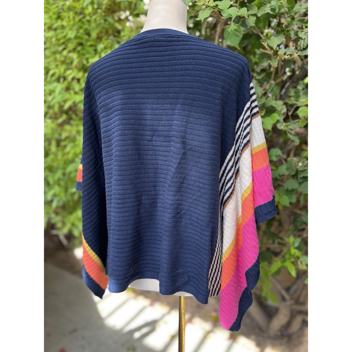 XS/S Trina Turk 100% Merino Wool Knit Poncho Off Shoulder Drape Sleeve Colorful