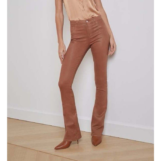 L’Agence (25) Selma High Rise Baby Bootcut Coated Pants Fawn Leather Look Brown