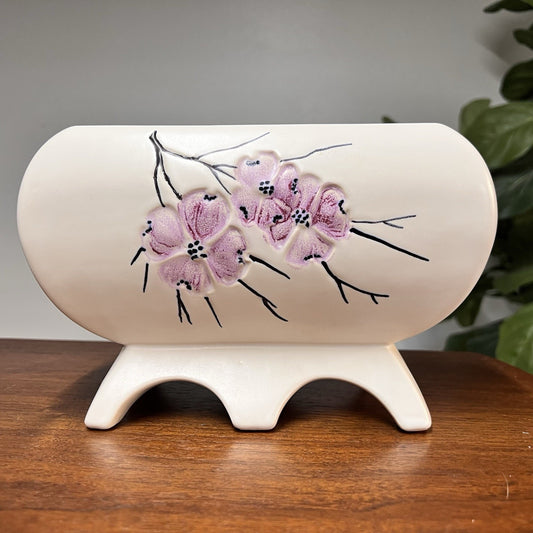 McCoy Pottery Spring Wood Dogwood Cherry Blossom Footed Planter 10” Ivory White