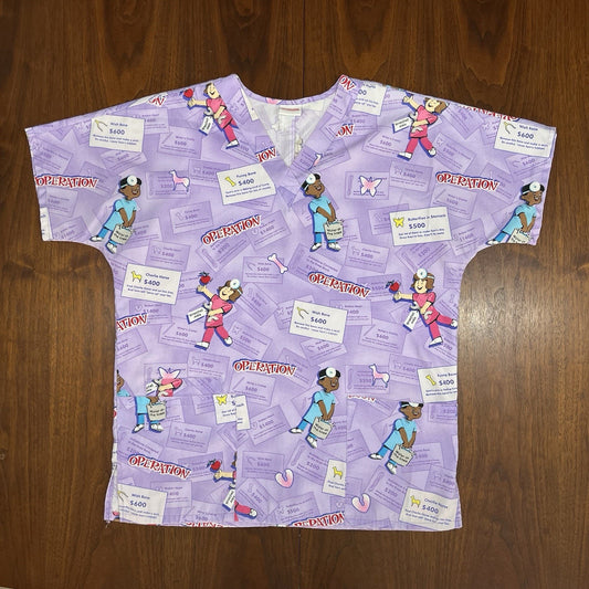 Rare Operation the Game Scrub Top XL Women’s AOP Purple