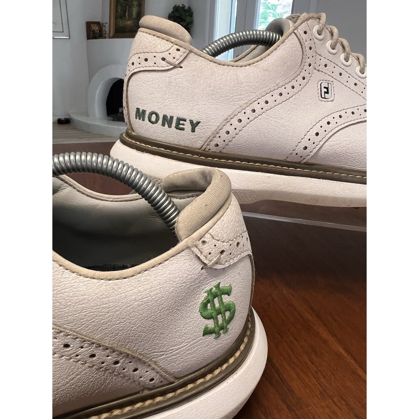 Footjoy Myjoys Traditions Series Golf Shoes Solid White Custom 7 Wide “Money”