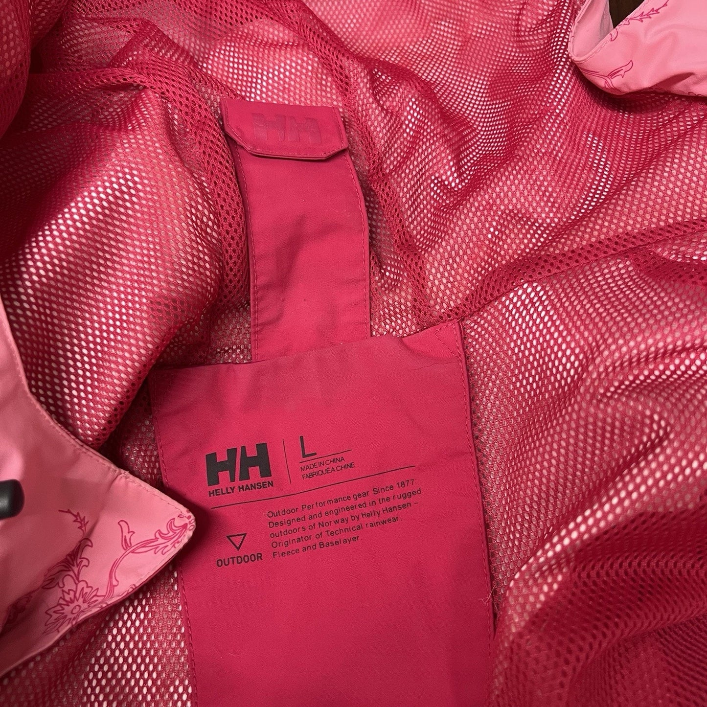 Helly Hansen Vancouver Rain Jacket (L) Women Coat Hooded Pink Colorblock Retro