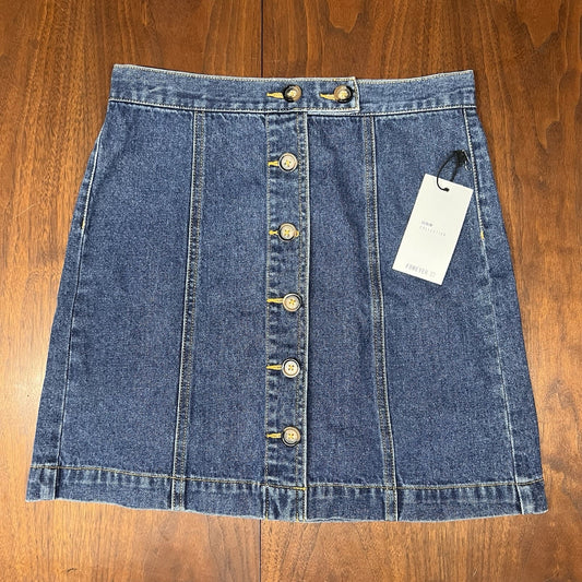 NWT Forever 21 Denim Blue Jean A-Line Mini Skirt Small 28” Button Up Dark Wash