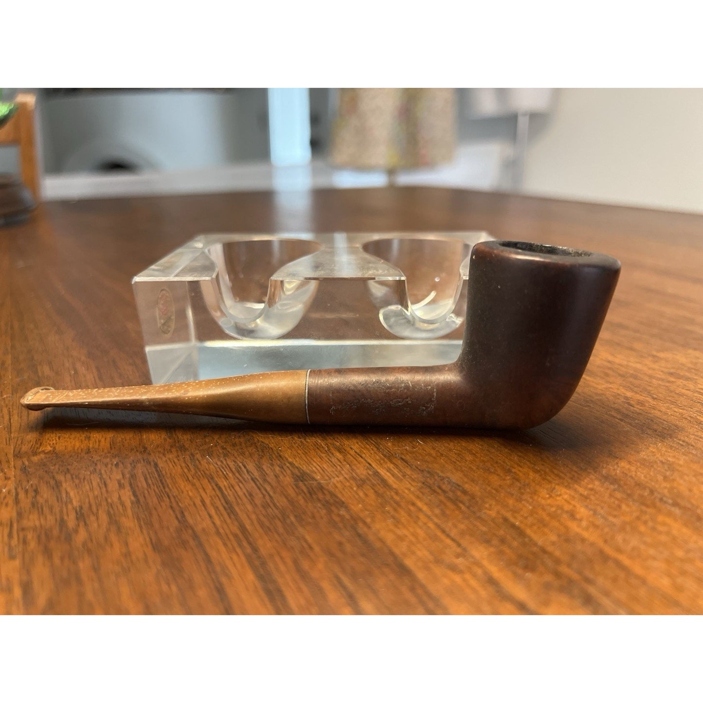 Vintage Dark Walnut Billiard Estate Pipe - Cracked Bowl