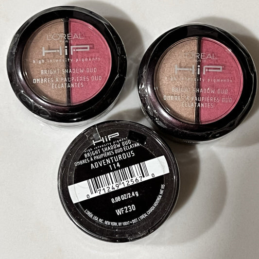 3 x Loreal Paris HIP Eyeshadow Duo 114 Adventurous Bright High Intensity Pigment