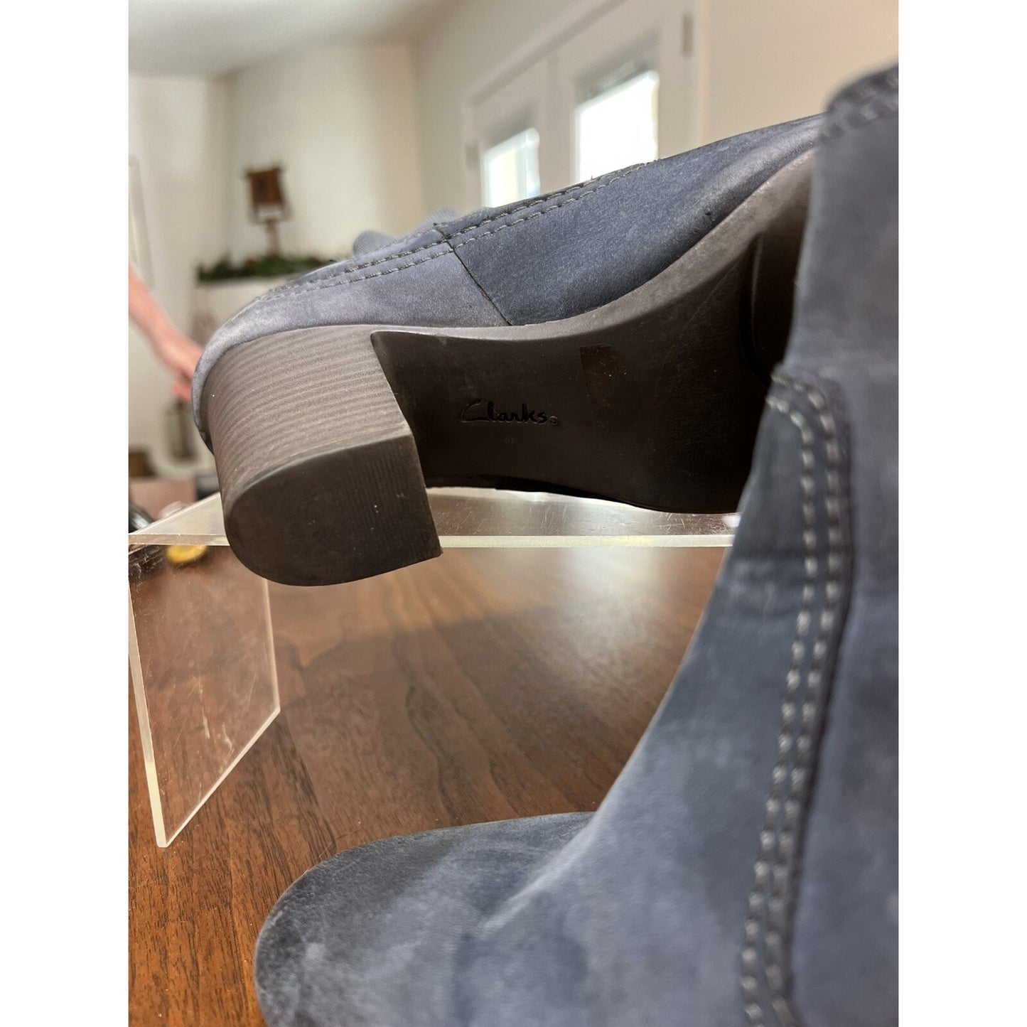 Clarks Womens Stroll Valley Boots Block Heel Blue Size 6M