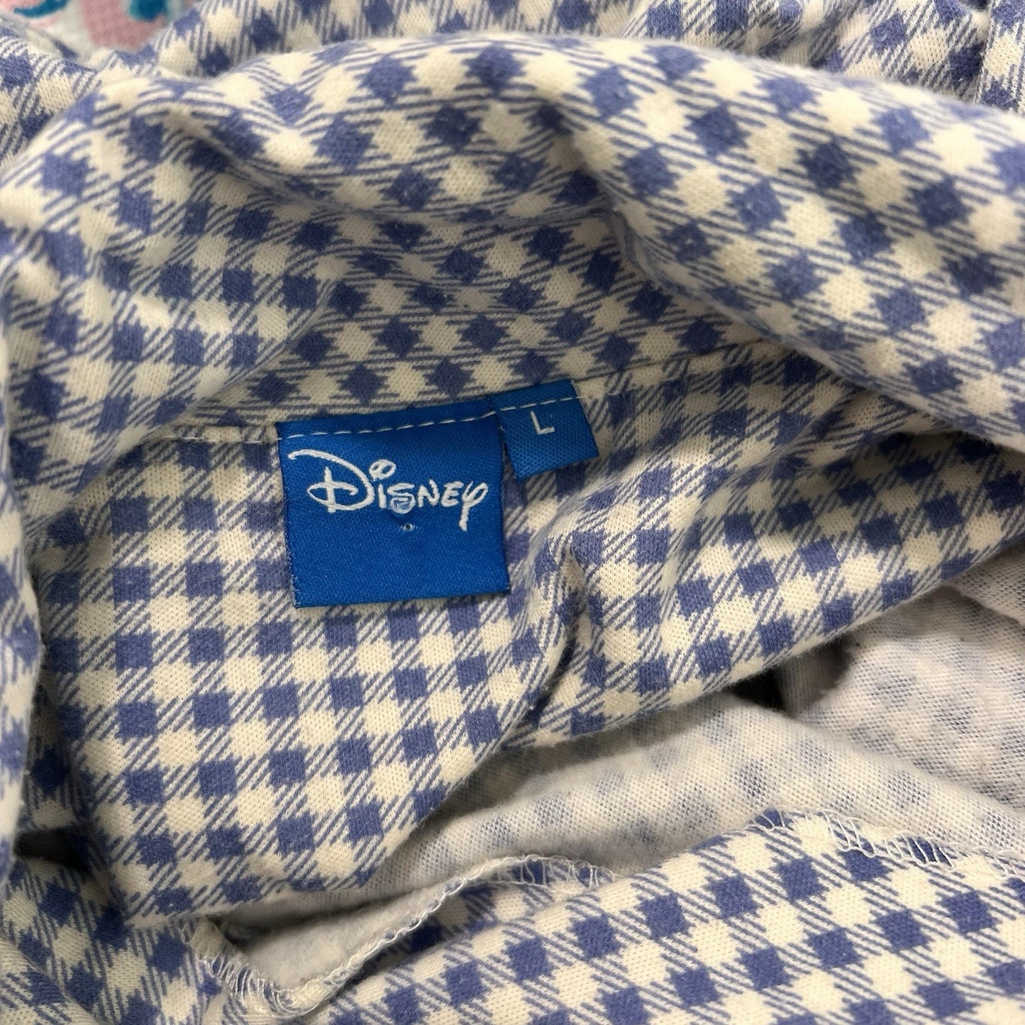 Vintage Mickey Mouse Button Front Women Pajama Shirt (L) Gingham Cozy Nostalgic