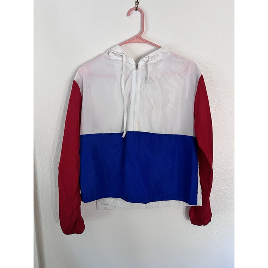 Retro M Coca Cola Windbreaker Jacket Women Hood Half Zip Pullover Light Coke