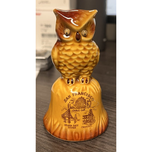 Vintage MCM San Francisco Souvenir Owl Bell Decorated w/ Landmarks Made in Japan